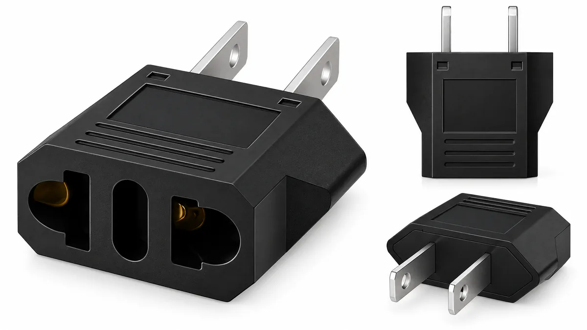 Adaptador Clomnpe negro de clavija europea a enchufe tipo A