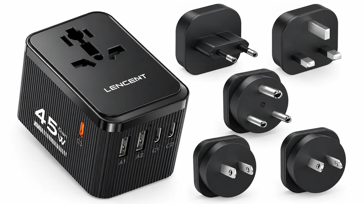 Adaptador universal LENCENT 45W negro con clavijas para varios países
