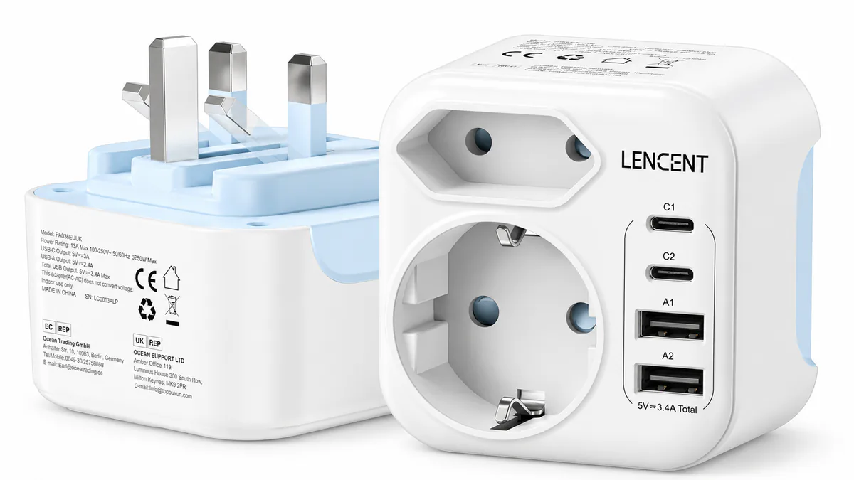 Adaptador LENCENT tipo G con dos puertos USB-C y dos USB-A