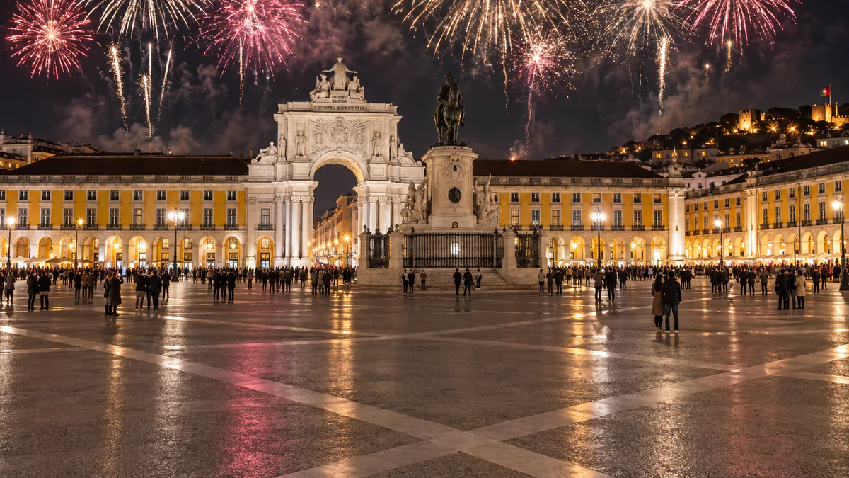 Celebración de Fin de Año en la Praça do Comércio de Lisboa