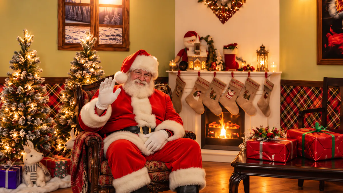 Recreación de Papá Noel en una estancia navideña