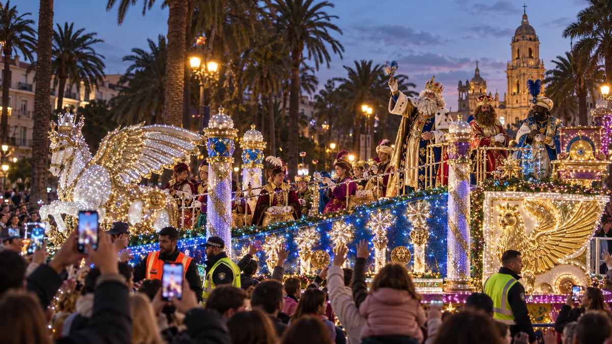 Recreación de la Cabalgata de Reyes por el centro de Málaga