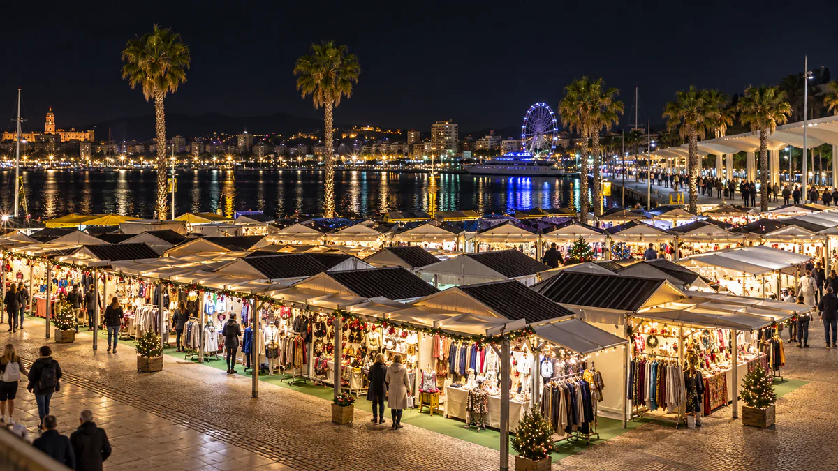 Recreación del ambiente de Navidad de Muelle Uno en Málaga