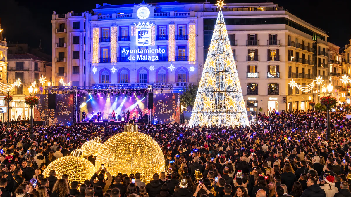 Recreación de la Nochevieja en la Plaza de la Constitución de Málaga
