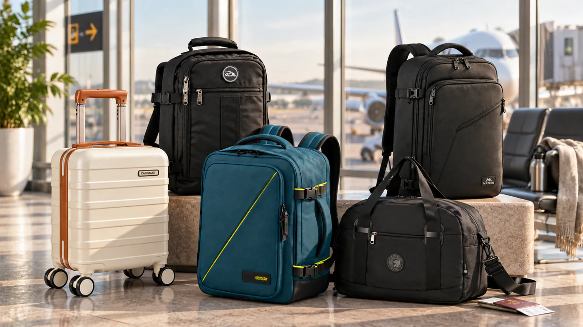 Cinco formatos de equipaje 40x30x20 preparados para viajar bajo el asiento del avión
