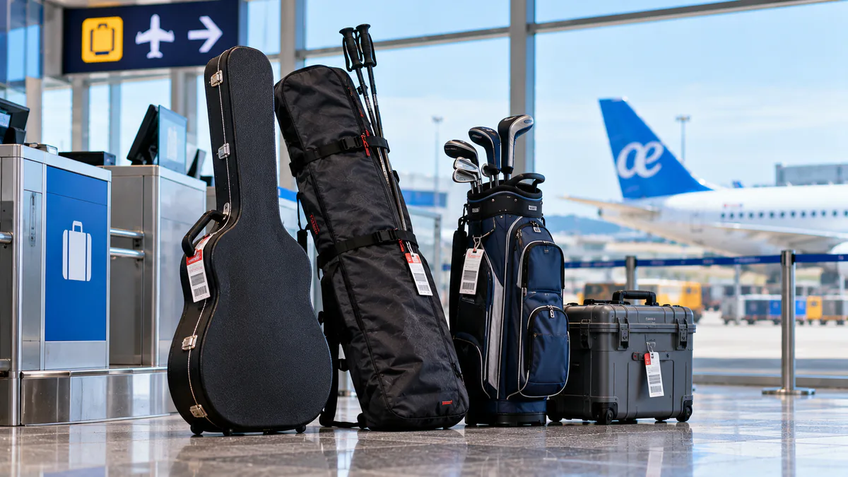 Instrumento musical y equipaje especial preparados para viajar en avión
