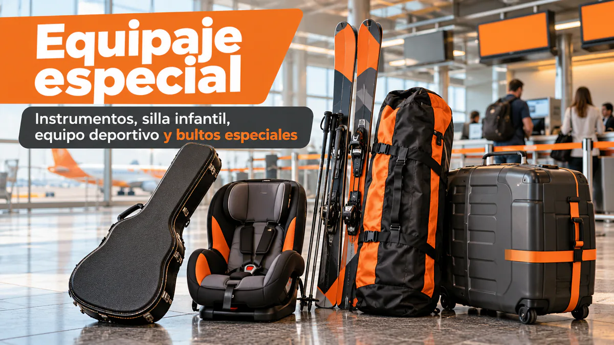 Instrumento musical y equipo deportivo preparados para viajar