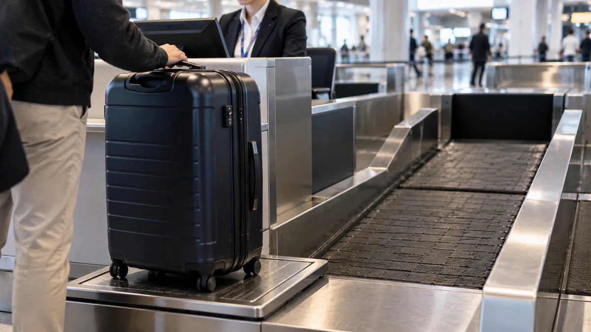 Entrega de una maleta facturada en un mostrador de aeropuerto