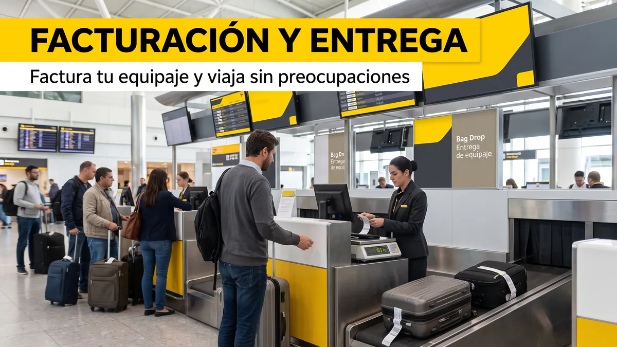 Entrega de una maleta facturada en un mostrador de aeropuerto
