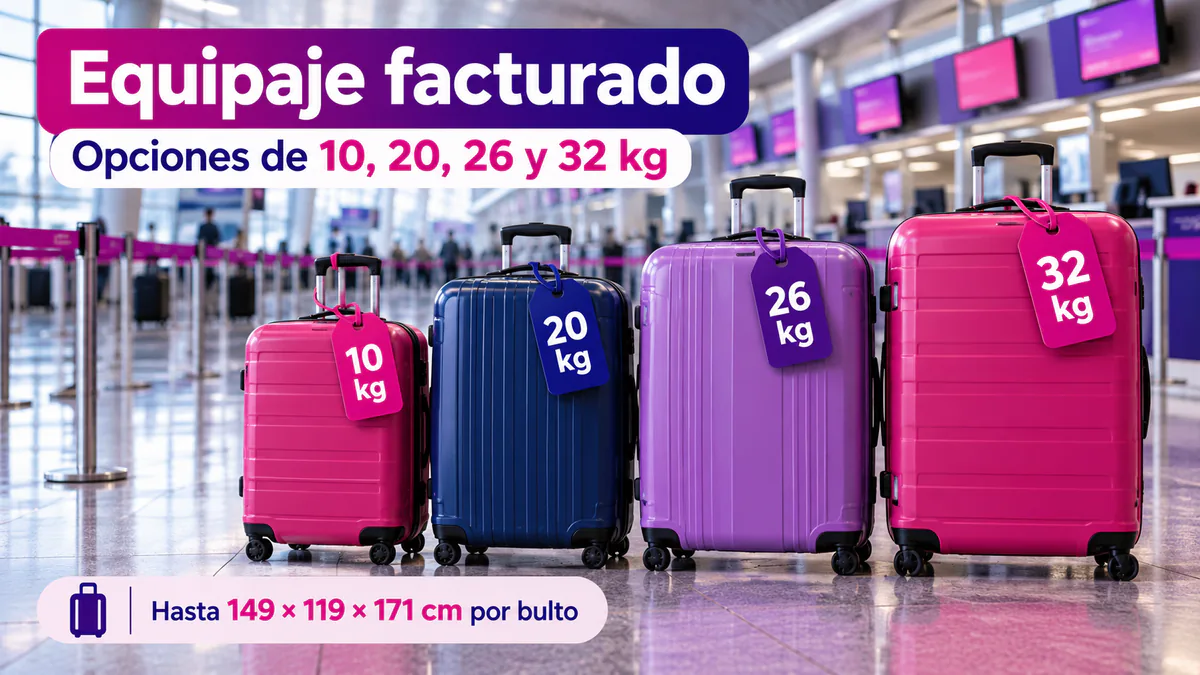 Cuatro maletas preparadas para las franquicias facturadas de Wizz Air