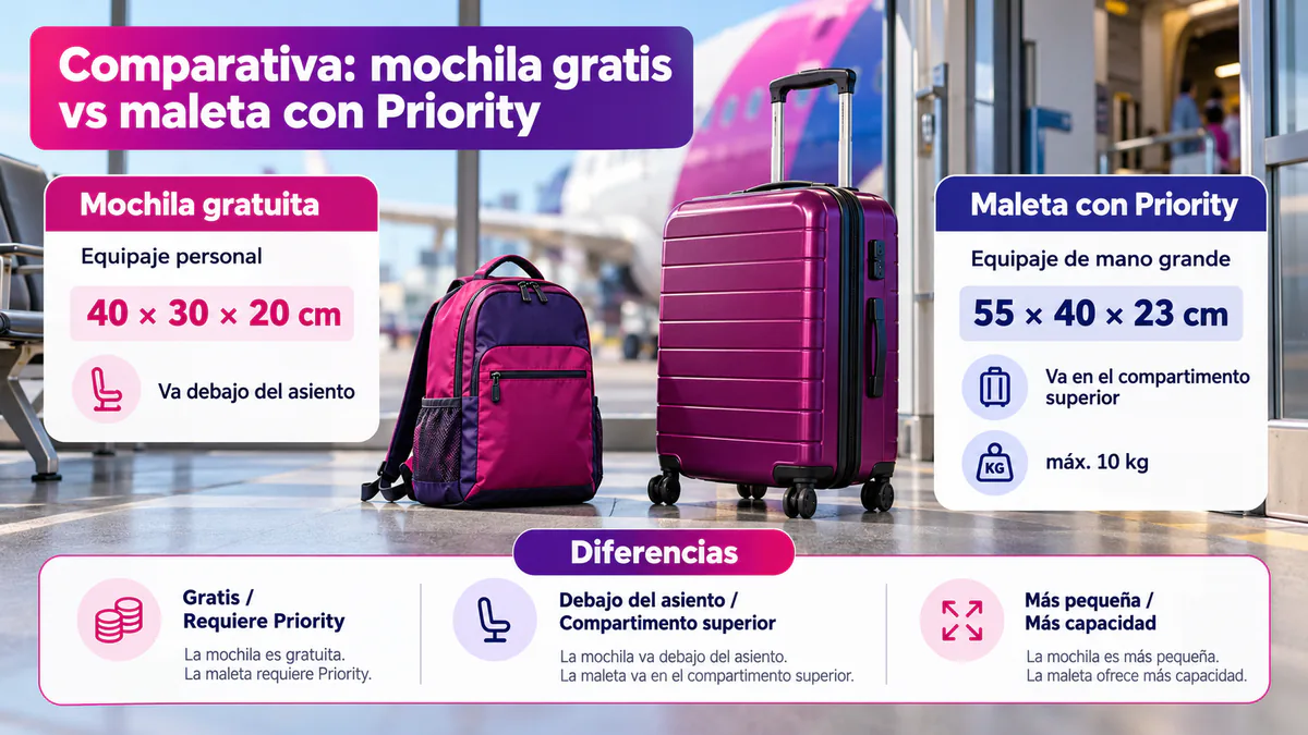 Comparación entre una mochila bajo el asiento y un trolley de cabina