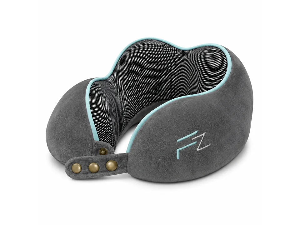 FLOWZOOM Comfy gris, almohada de viaje viscoelástica con cierre de botones