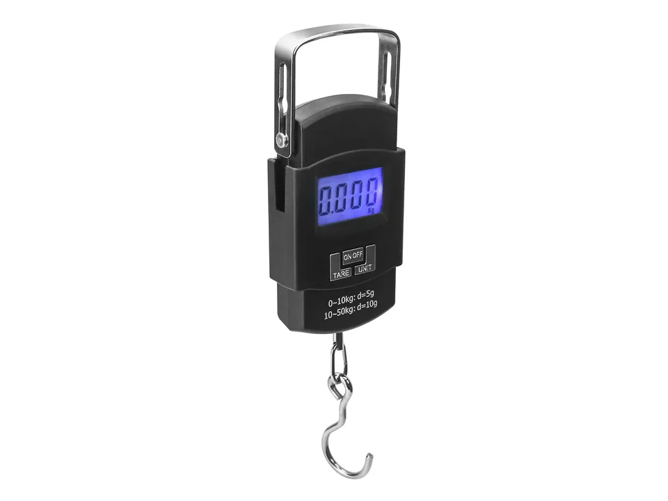 Balanza digital QWORK con asa metálica, pantalla iluminada y gancho
