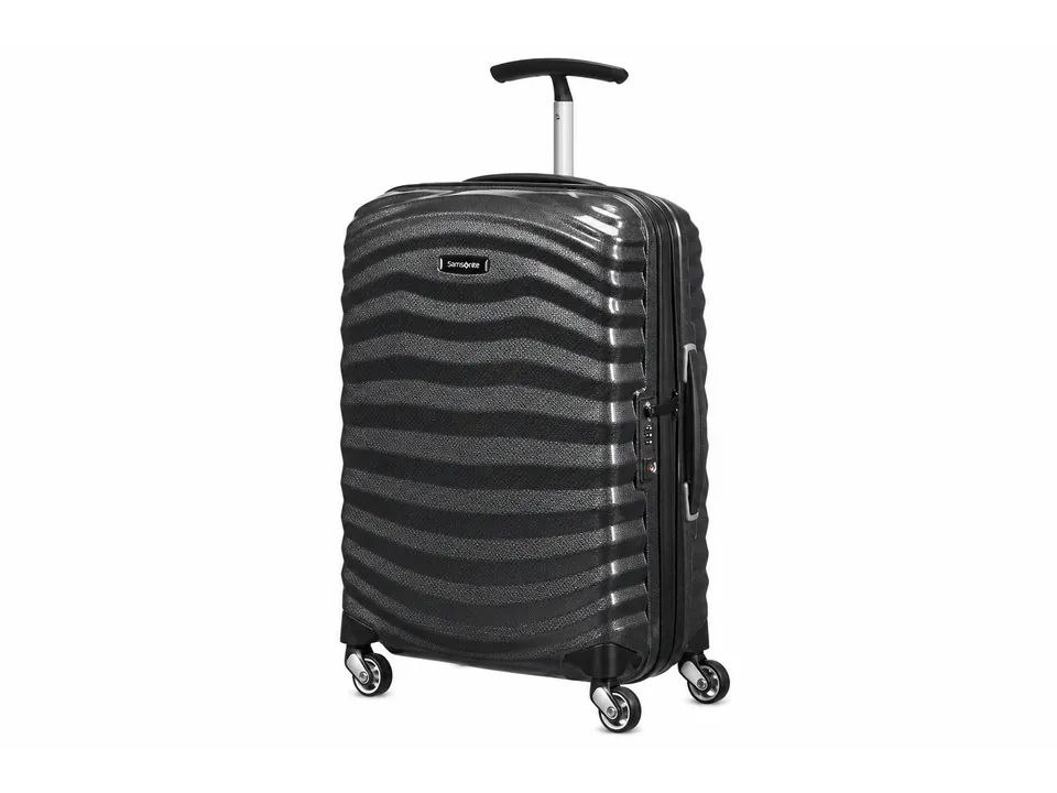 Samsonite Lite-Shock negra con carcasa ondulada y tirador monotubo