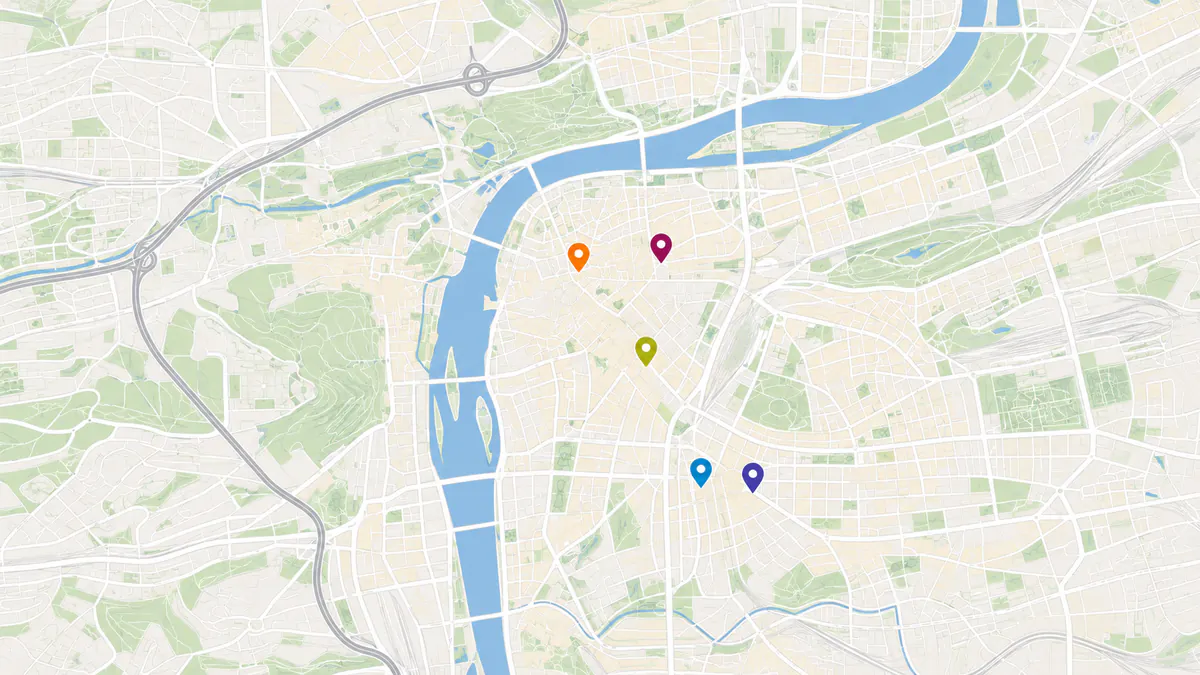 Mapa de los cinco mercadillos de Navidad de Praga seleccionados
