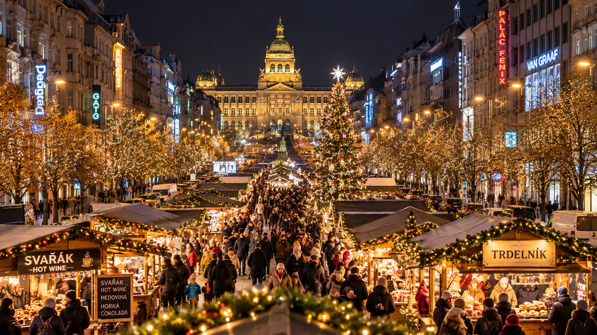 Mercadillo navideño de Wenceslas Square en Praga