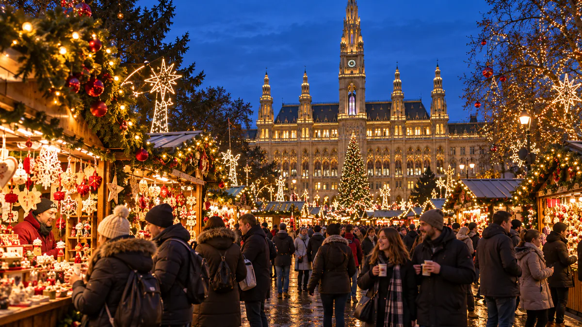 Recreación del mercado navideño de Rathausplatz en Viena