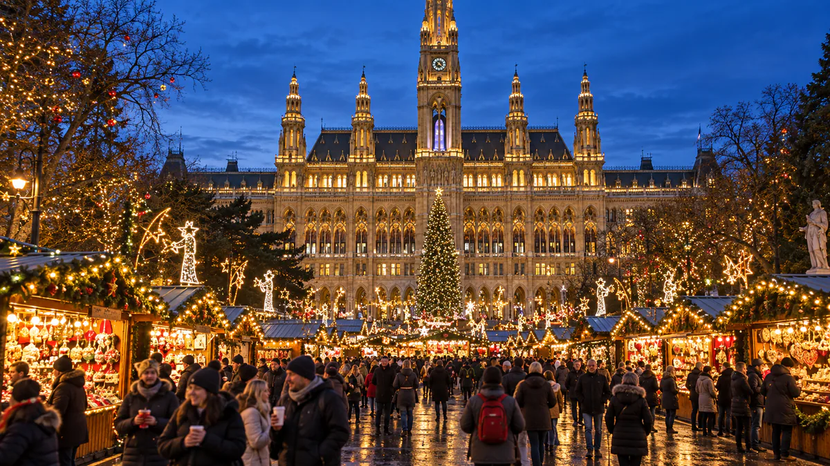Recreación del mercadillo navideño de Rathausplatz en Viena