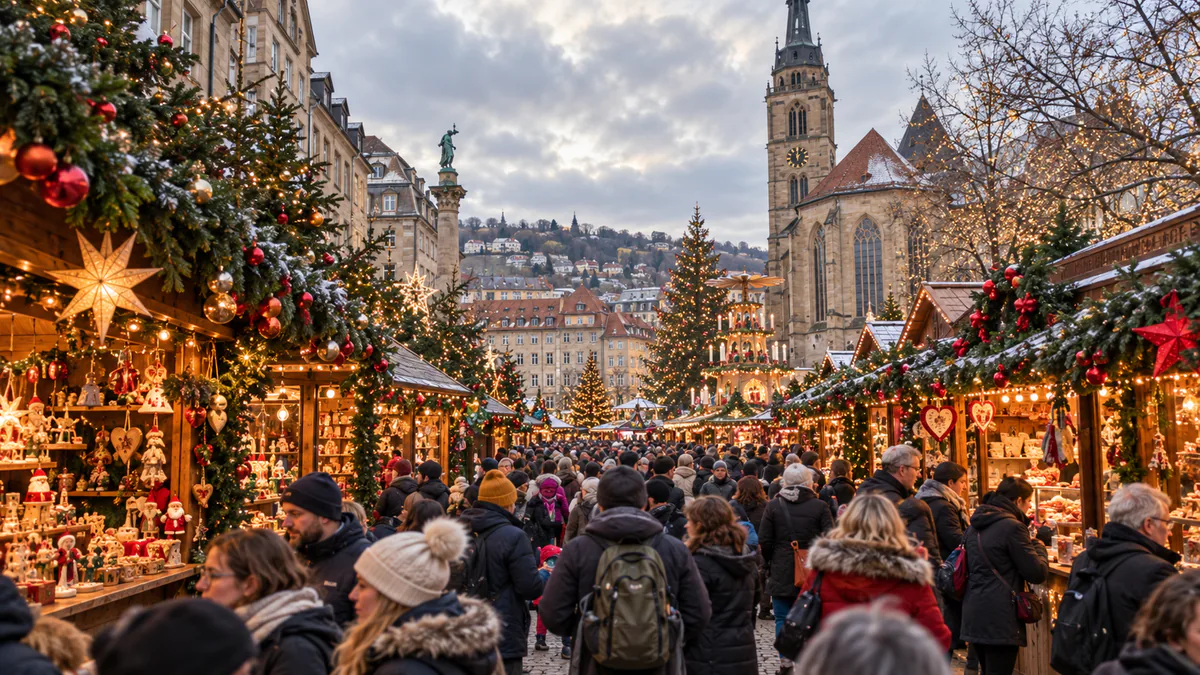 Mercado navideño de Stuttgart con casetas decoradas