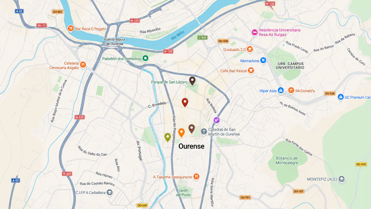 Mapa de las principales zonas del Samaín y Halloween en el centro de Ourense