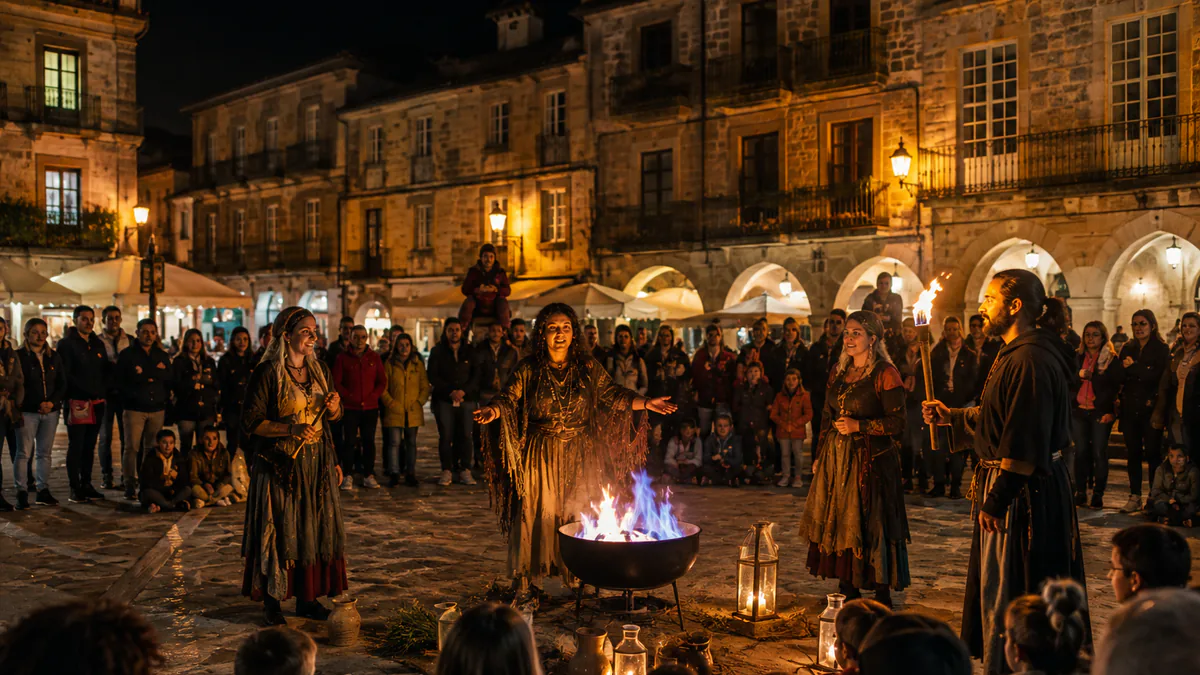 Recreación de la queimada y los espectáculos de fuego de la Noite Meiga de Ribadavia
