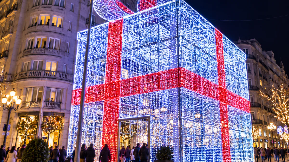 Recreación de la caja de regalo luminosa de Gran Vía en Vigo