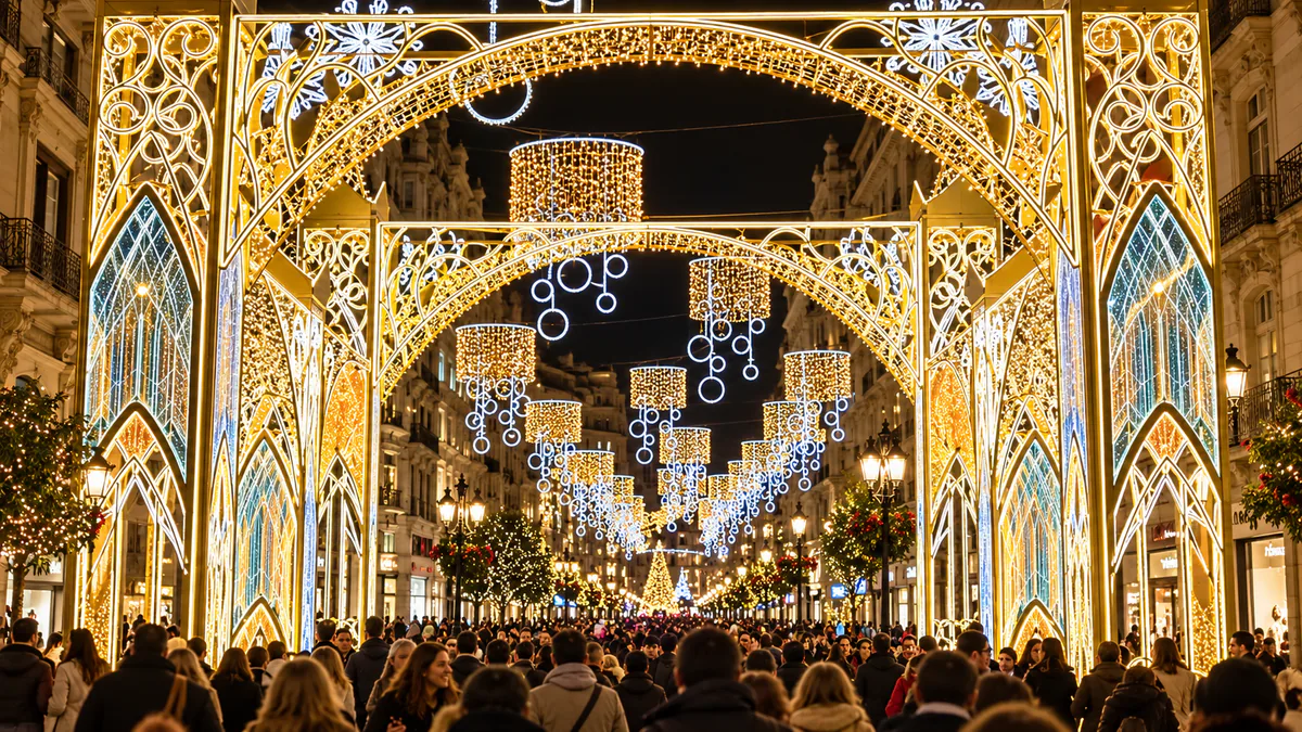 Recreación de un paseo entre luces navideñas en el centro de Vigo