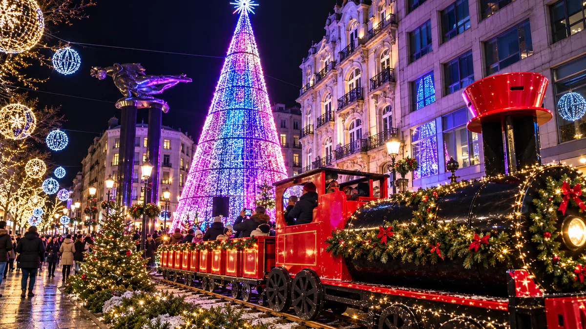 Recreación de un tren turístico navideño en el centro de Vigo